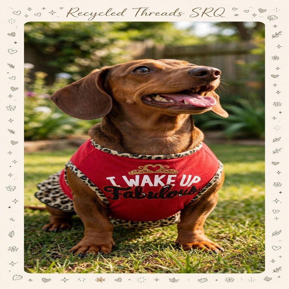 Red "I Wake Up Fabulous" Dog Tank Top with Leopard Trim Size Medium
